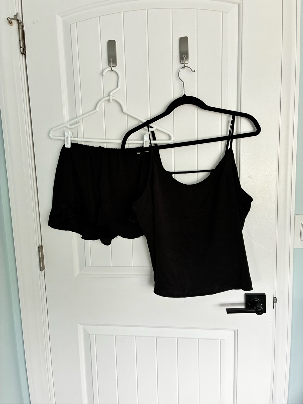 Black Spaghetti Strap Tank and Ruffle Shorts Set